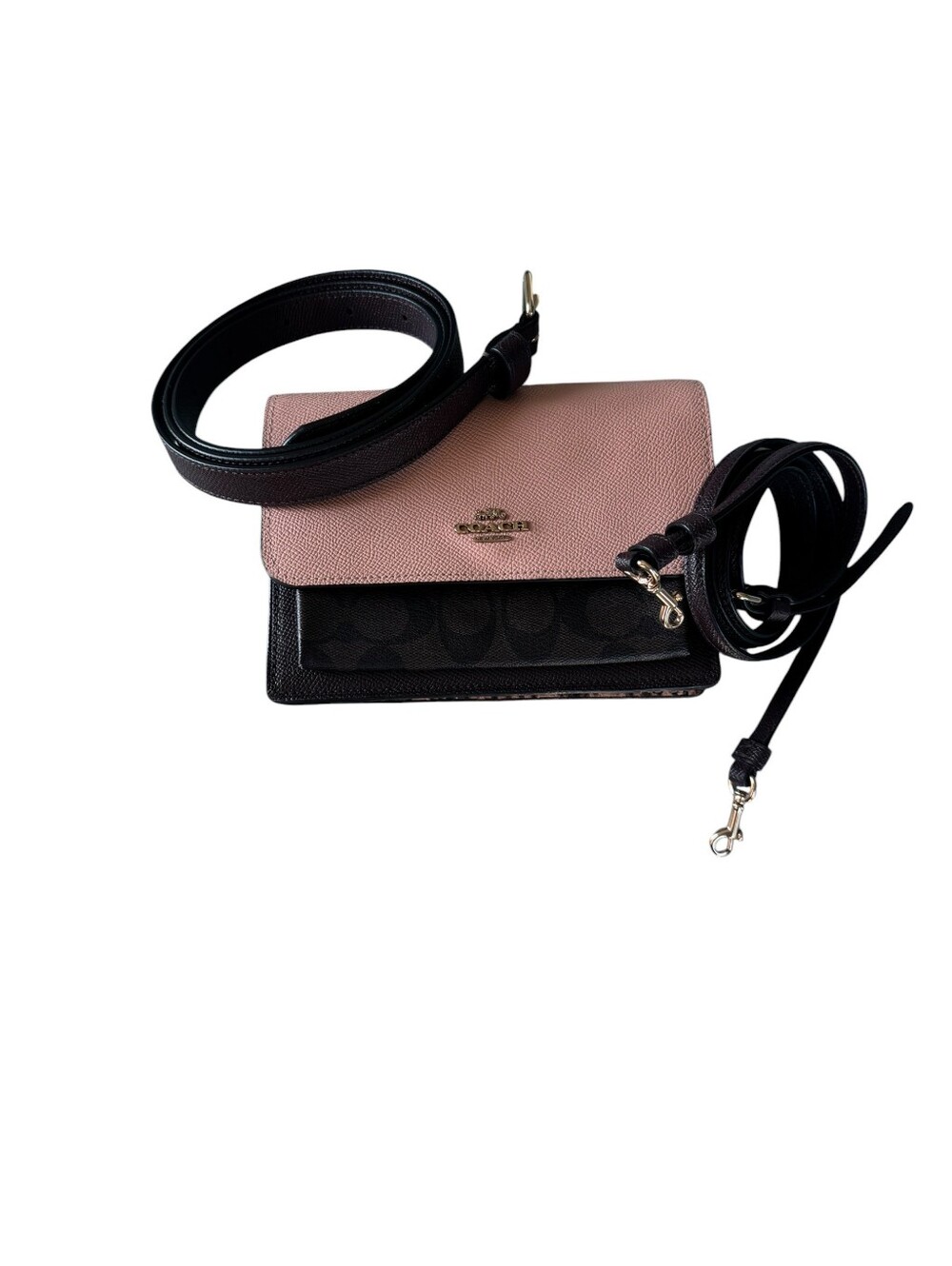 Coach Foldover Belt Bag Crossbody Shell Pink Sig Brown Snake Embossed C7618 - Picture 6 of 10